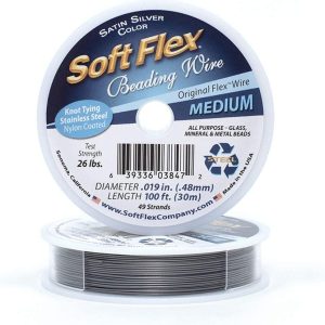 Soft Flex Jewelry Making Wire .019 Medium Diameter 100 ft Satin Silver Nylon Color Coating